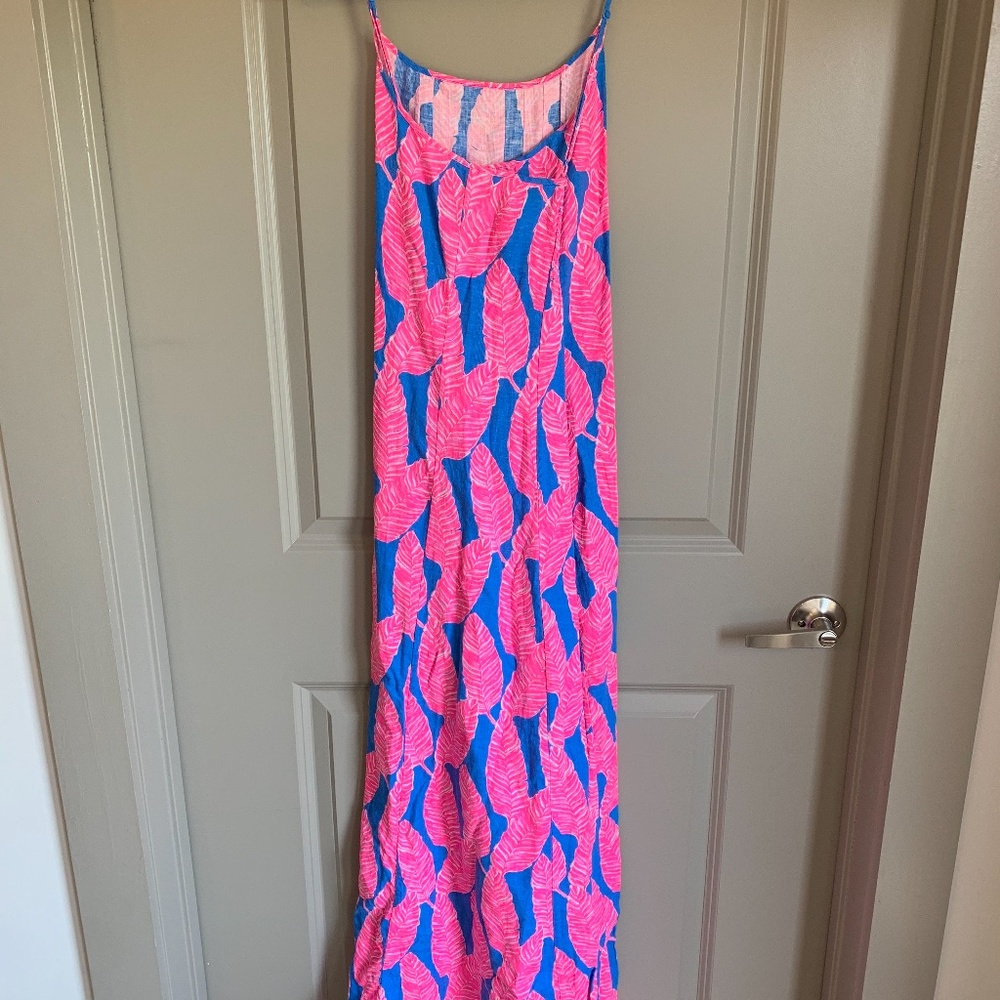 Vineyard Vines - Blue and Pink Feather Maxi Dress